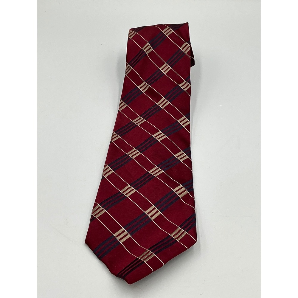 Michael Kors Necktie Silk One Size Burgundy Plaid Striped Woven Classic Tie